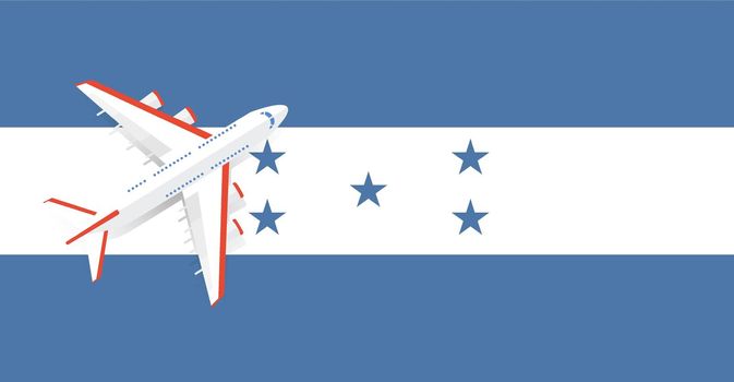 Vector Illustration of a passenger plane flying over the flag of Ganduras.