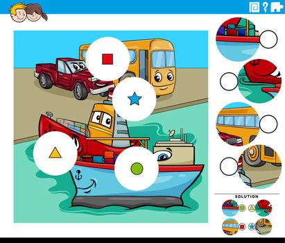 match pieces game with cartoon ships and vehicles characters