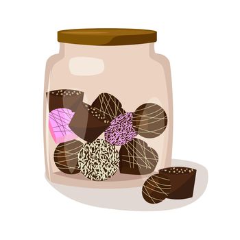 Jar of chocolates on a white background