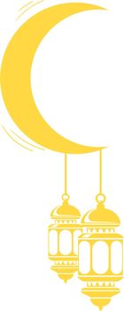 Moon crescent with decorative lanterns. Classic night symbol