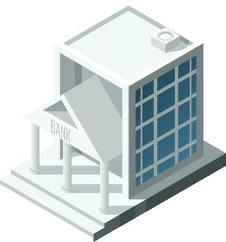 Isometric bank. Urban building with fancy facade. Modern city house