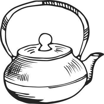 Teapot sketch. Old kettle. Boiling water utensil