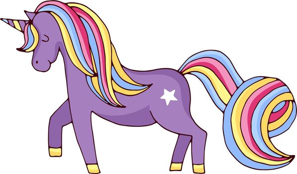 Cute fairytale pony with horn. Friendly cartoon character