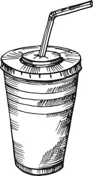 Fast food plastic cup with straw. Hot or cold drink