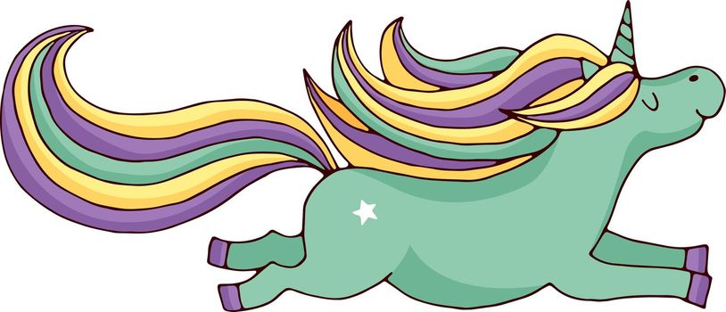 Unicorn character. Magic flying horse with rainbow mane and tail