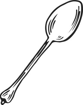 Silver spoon in hand drawn style. Kitchen utensil