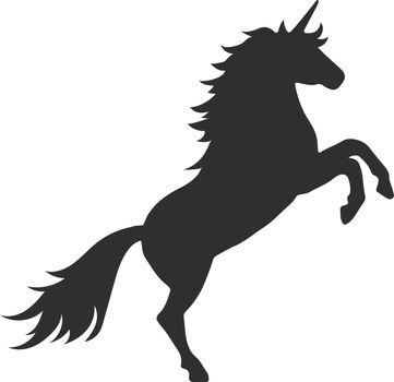 Legendary mythic horse. Reared up unicorn black silhouette