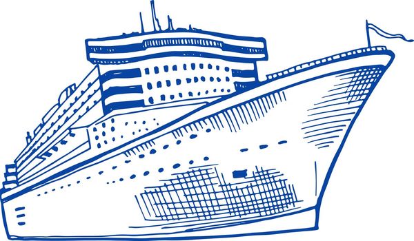 Ship in hand drawn style. Big passenger cruise vessel sketch
