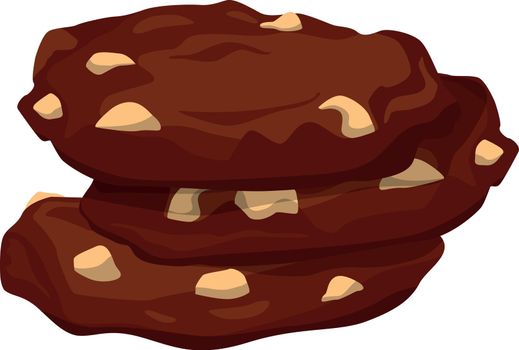 Homemade chocolate cookie cartoon icon. Nut chip snack