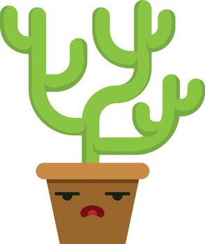 Houseplant with sad face. Cute cactus pot character