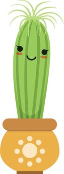 Cute houseplant character. Cartoon green smiling cactus