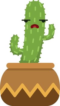 Sad cactus. Cute succulent in pot with upset face