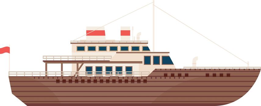 Steamboat flat icon. Retro marine wooden ship isolated on white background