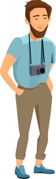 Bearded man with retro photocamera. Hipster guy standing