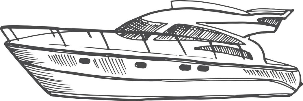 Speed boat sketch. Fast motor ship icon