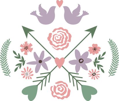 Floral elements with crossed arrow. Decorative composition