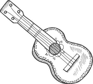 Acoustic guitar sketch. Hand drawn classic music instrument