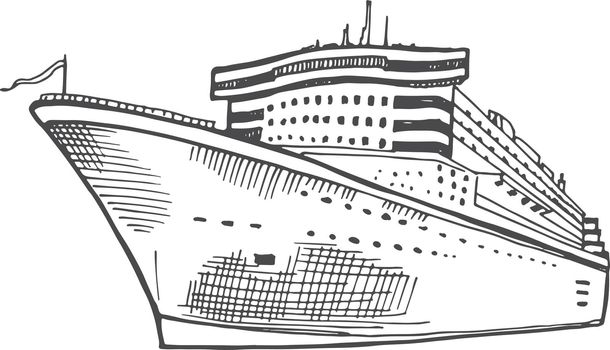 Cruise liner sketch. Hand drawn passenger ship