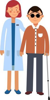 Doctor helping blind man. Healthcare for disabled people