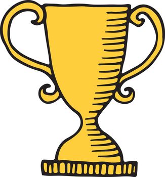Golden cup doodle. Sport competition win symbol