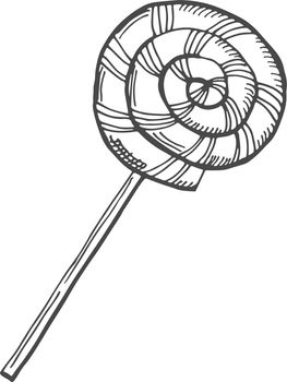 Swirl lollipop sketch. Hand drawn hard candy