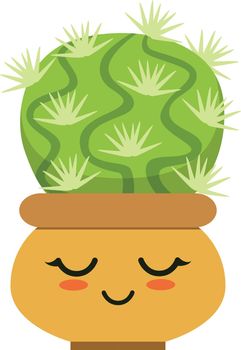 Sleeping cartoon cactus. Smiling green houseplant in pot
