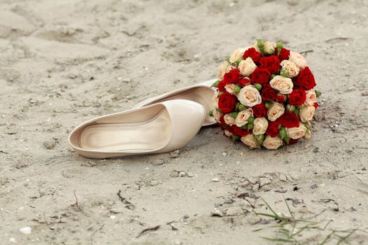 Beautiful wedding shoes with flowers