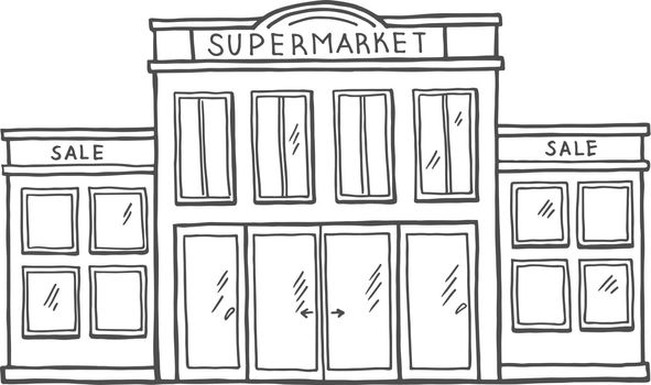 Supermarket facade. Urban architectural sketch. Store exterior
