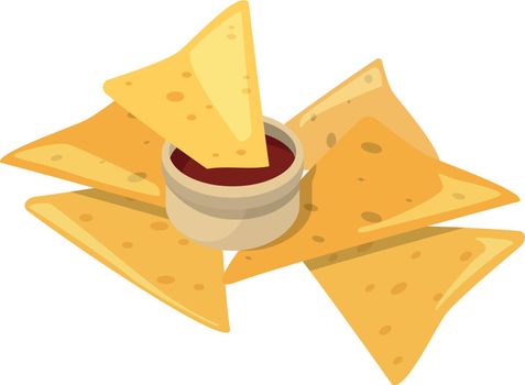 Nachos with red salsa sauce. Mexican food cartoon icon