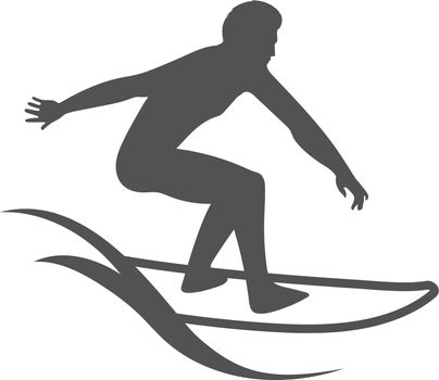 Man surfing on waves. Summer activity black logo