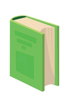 Cartoon green textbook. Vertical colorful diary or booked document, vector