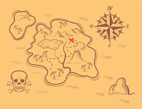 Pirate map background. Old medieval paper indicating treasure island