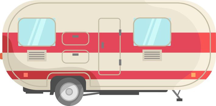 White trailer with red stripes. Wagon for outdoor tour of summer vacation, icon flat vector illustration