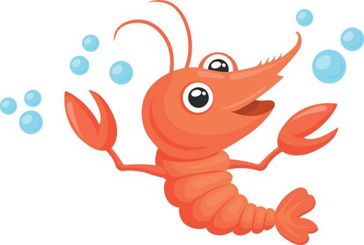 Cute lobster underwater. Smiling cartoon character. Sea food symbol