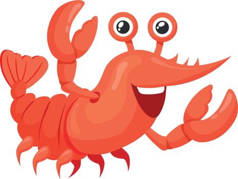 Smiling lobster. Cartoon animal. Funny sea food isolated on white background