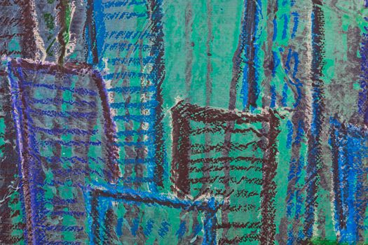 Blue, teal, green and black colors abstract painting on the wall. Background. Texture.