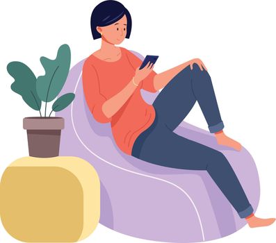 Woman on couch using smartphone. Home rest. Leisure lifestyle