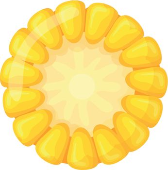 Corn cob cut with yellow ripe kernels in cartoon style