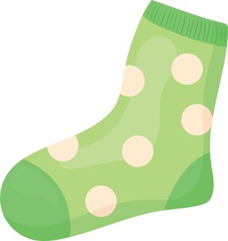 Green sock with white dot pattern. Funny apparel