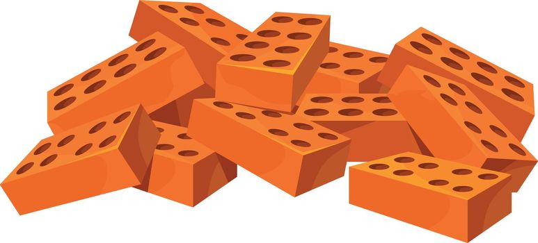 Pile of bricks. Heap or stack red stone square brick, building material, cartoon flat vector icon illustration