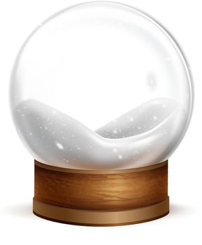 Realistic snowball mockup. Empty glass sphere with snow