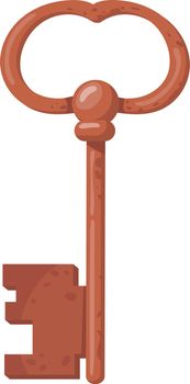 Retro bronze key. Metal unlock cartoon symbol