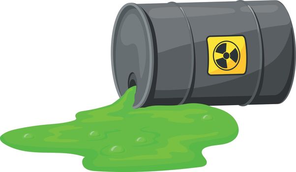 Spilled chemical barrel. Environment pollution hazard sign