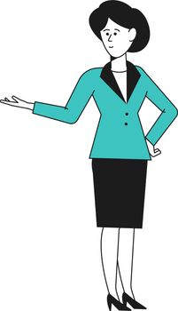 Business woman shows. Office worker demonstration hand sign