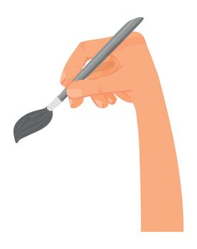 Hand holding paintbrush. Artist icon in cartoon style