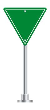 Road sign. Green triangle blank board for highway street.
