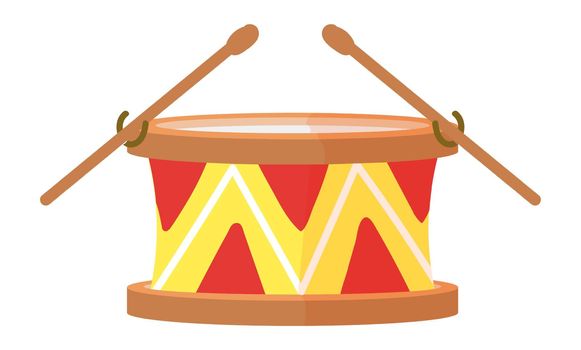 Drum icon. Retro wooden music toy with sticks