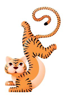 Funny tiger. Cartoon mascot. Strong happy animal