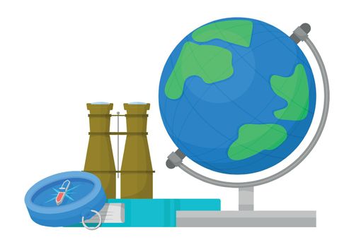Geography symbol. Cartoon tools for travel and exploration