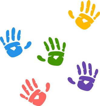 Colorful handprint set. Rainbow paint print of children hands
